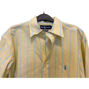 Original Ralph Lauren Yellow Blue Stripes Cotton Long Sleeve Button Down Shirt S